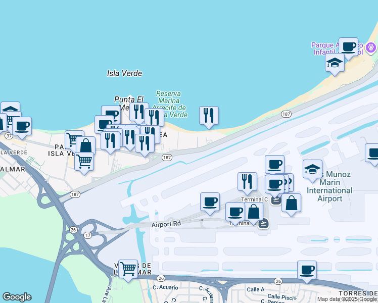 map of restaurants, bars, coffee shops, grocery stores, and more near in Carolina