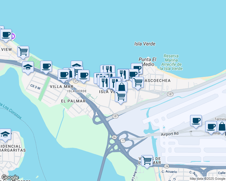 map of restaurants, bars, coffee shops, grocery stores, and more near in Carolina