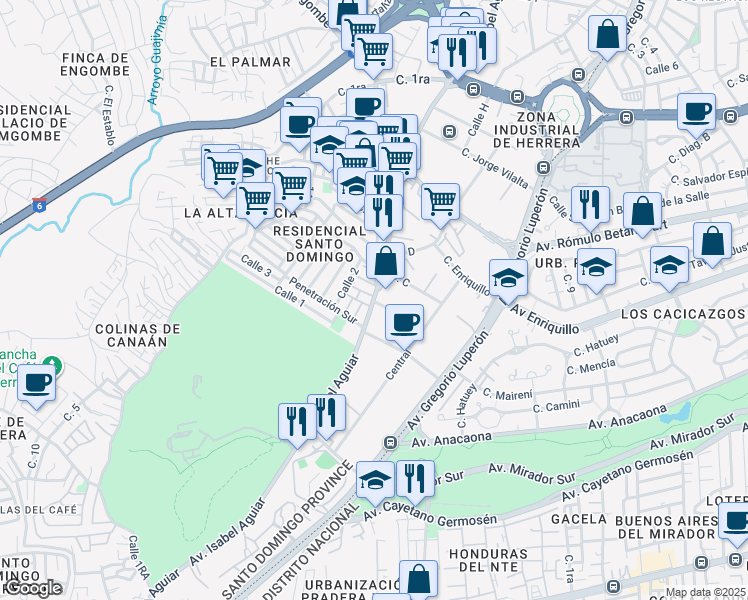 map of restaurants, bars, coffee shops, grocery stores, and more near Avenida Isabel Aguiar in Santo Domingo