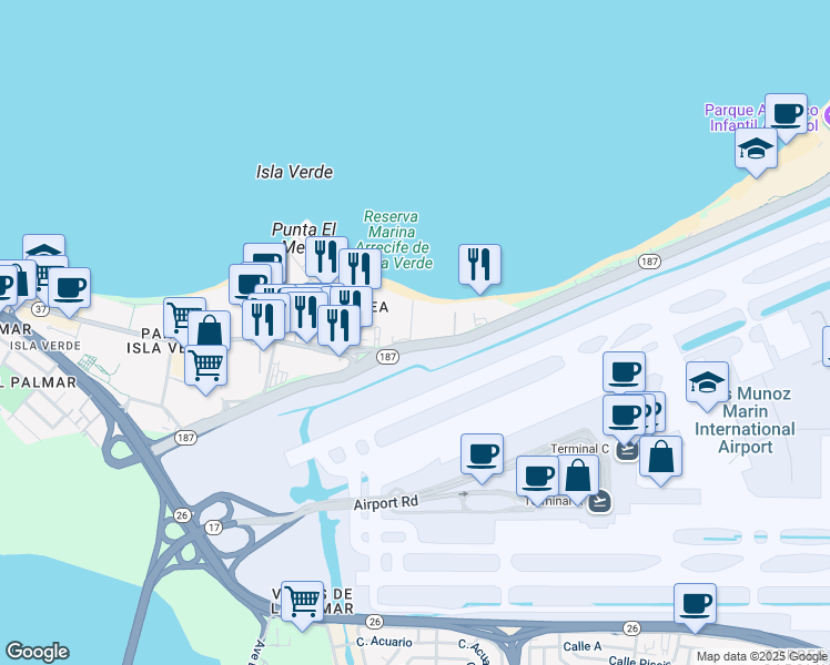 map of restaurants, bars, coffee shops, grocery stores, and more near in Carolina