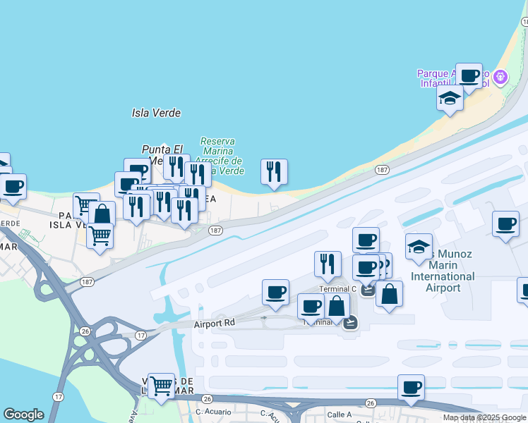 map of restaurants, bars, coffee shops, grocery stores, and more near in Carolina