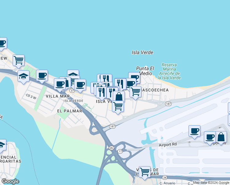 map of restaurants, bars, coffee shops, grocery stores, and more near in Carolina
