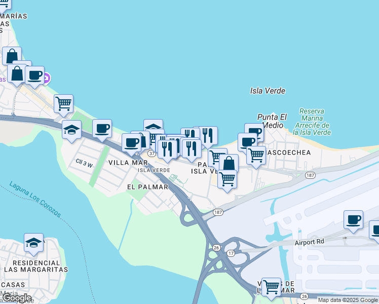 map of restaurants, bars, coffee shops, grocery stores, and more near in Carolina