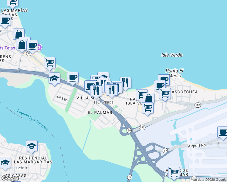 map of restaurants, bars, coffee shops, grocery stores, and more near in Carolina
