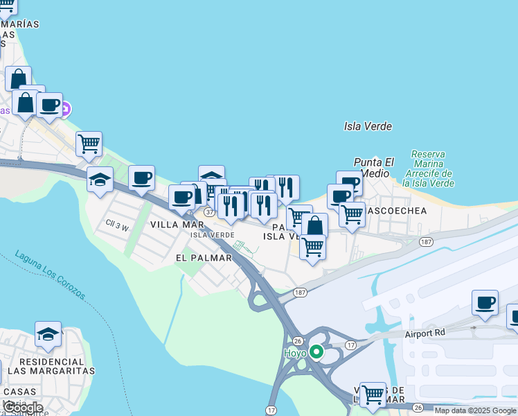 map of restaurants, bars, coffee shops, grocery stores, and more near in Carolina