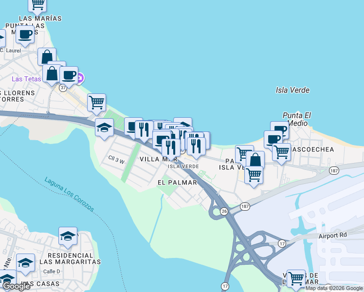 map of restaurants, bars, coffee shops, grocery stores, and more near in Carolina