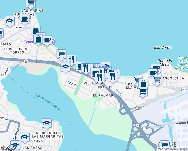 map of restaurants, bars, coffee shops, grocery stores, and more near in Carolina