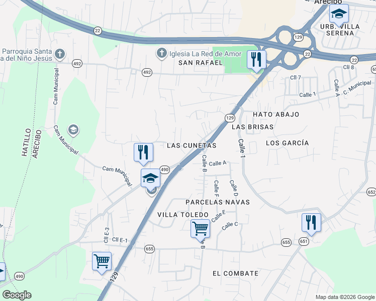 map of restaurants, bars, coffee shops, grocery stores, and more near in Arecibo