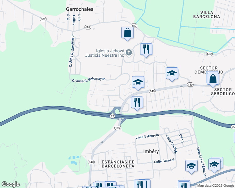 map of restaurants, bars, coffee shops, grocery stores, and more near Calle Los Cedros in Barceloneta