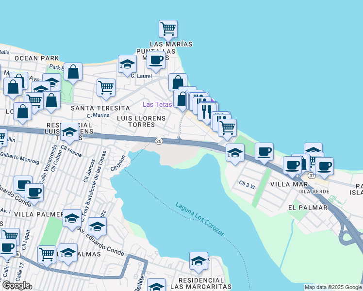map of restaurants, bars, coffee shops, grocery stores, and more near in Carolina