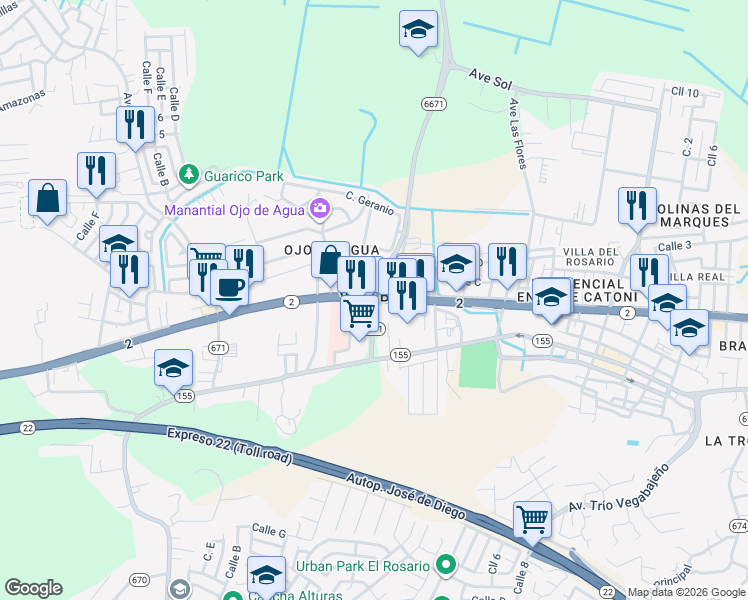 map of restaurants, bars, coffee shops, grocery stores, and more near in Vega Baja