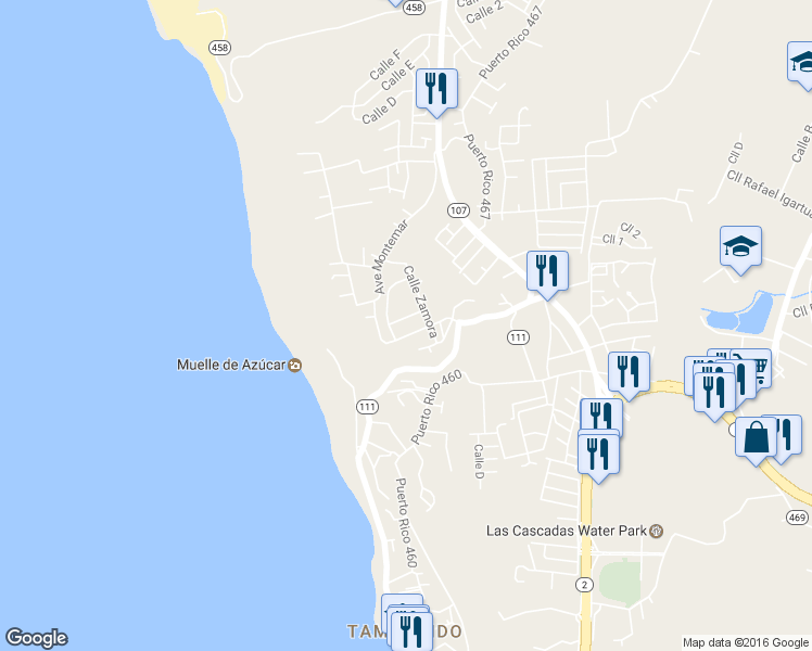 map of restaurants, bars, coffee shops, grocery stores, and more near 9 Calle Cardona in Aguadilla