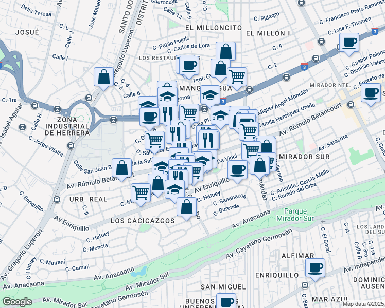 map of restaurants, bars, coffee shops, grocery stores, and more near 84 Calle San Juan Bautista de la Salle in Santo Domingo