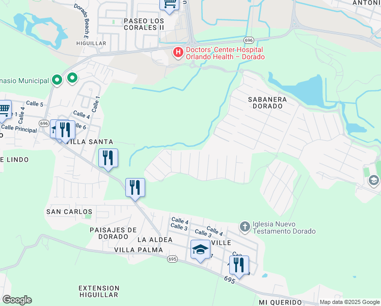 map of restaurants, bars, coffee shops, grocery stores, and more near Camino del Yunque in Dorado