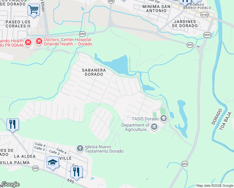 map of restaurants, bars, coffee shops, grocery stores, and more near 175 Camino del Bucare in Dorado