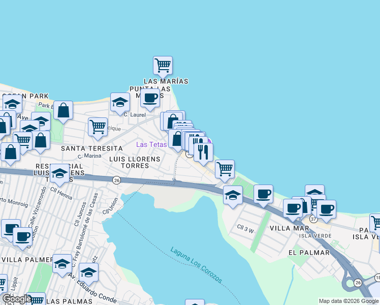 map of restaurants, bars, coffee shops, grocery stores, and more near in San Juan