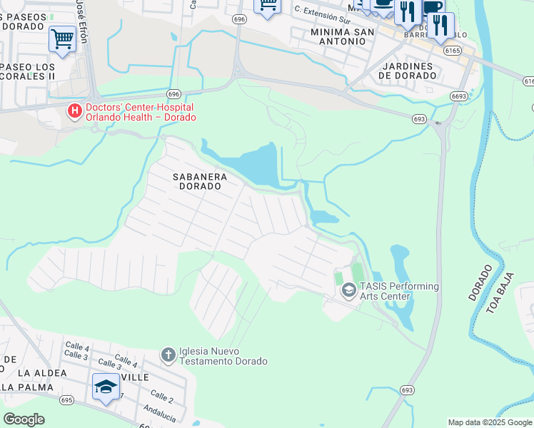 map of restaurants, bars, coffee shops, grocery stores, and more near 154 Camino de Los Juncos in Dorado