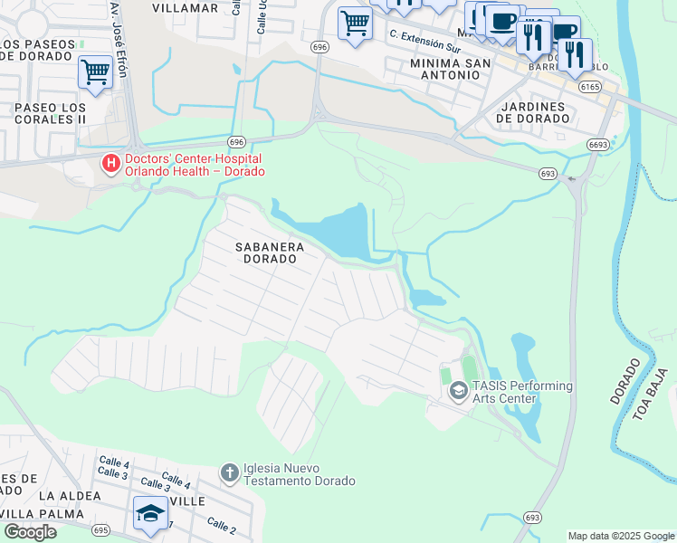map of restaurants, bars, coffee shops, grocery stores, and more near 154 Camino de Los Juncos in Dorado