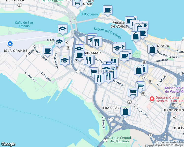 map of restaurants, bars, coffee shops, grocery stores, and more near 705-707 Cll Estado in San Juan