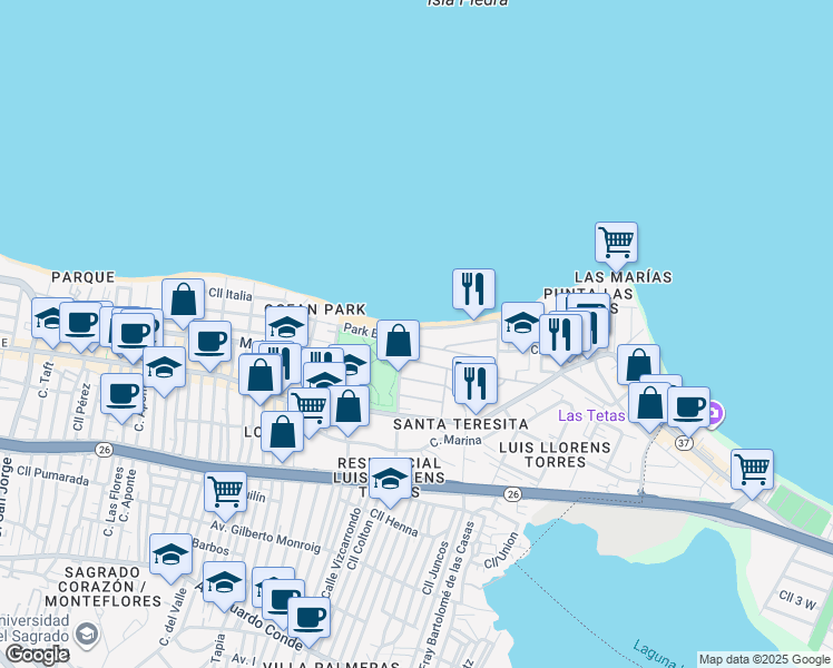 map of restaurants, bars, coffee shops, grocery stores, and more near 2212 Calle Park Blvd in San Juan