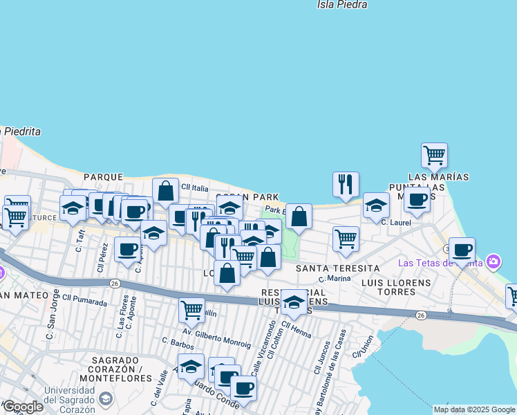 map of restaurants, bars, coffee shops, grocery stores, and more near in San Juan