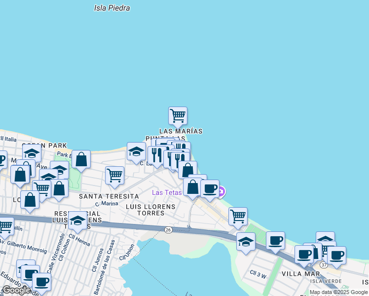 map of restaurants, bars, coffee shops, grocery stores, and more near 19-29 Calle Emajagua in San Juan