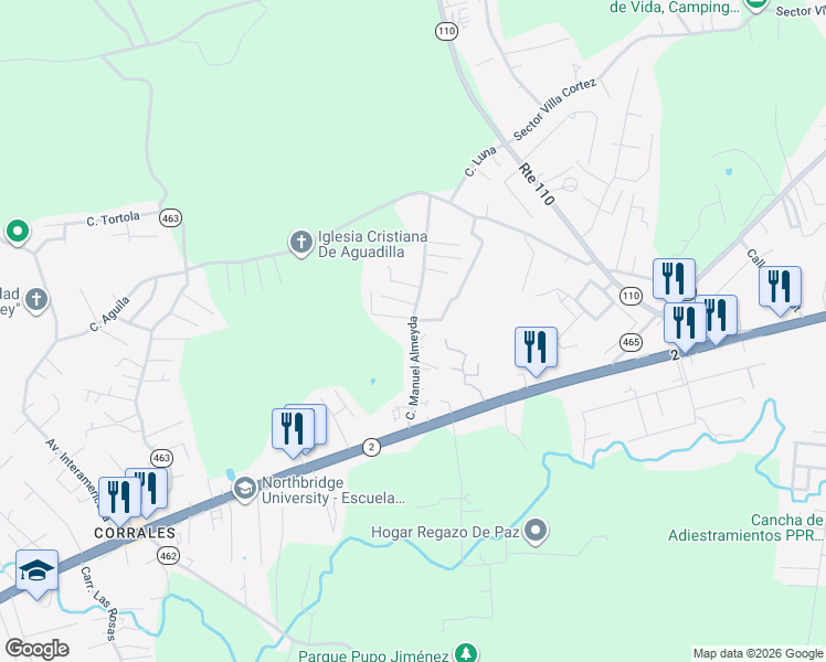 map of restaurants, bars, coffee shops, grocery stores, and more near in Caimital Alto