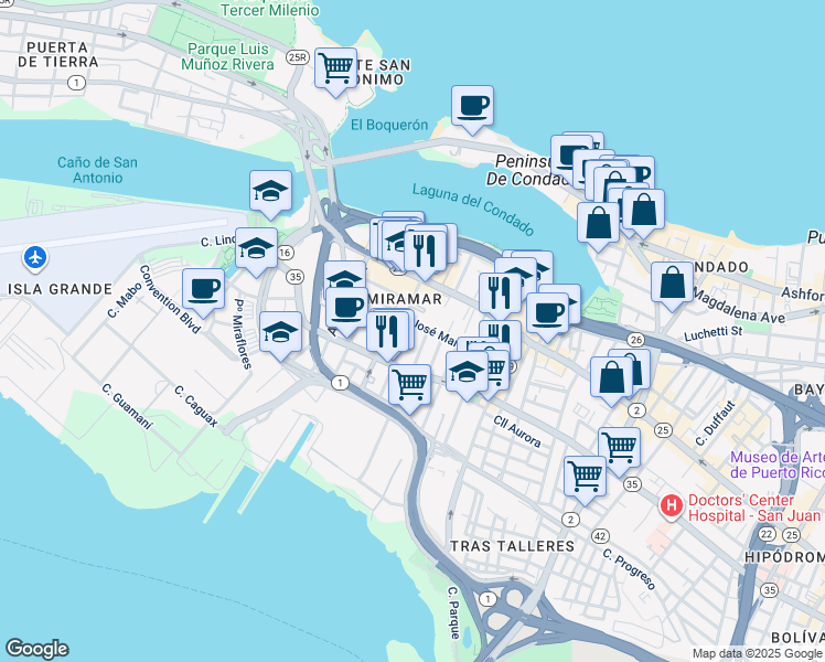 map of restaurants, bars, coffee shops, grocery stores, and more near 809-811 Puerto Rico 35 in San Juan