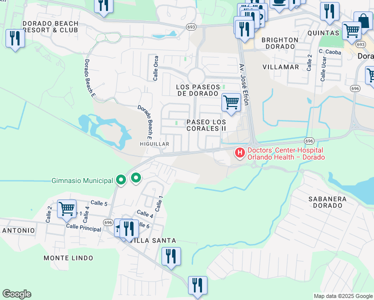 map of restaurants, bars, coffee shops, grocery stores, and more near Calle Mar de Bering in Dorado