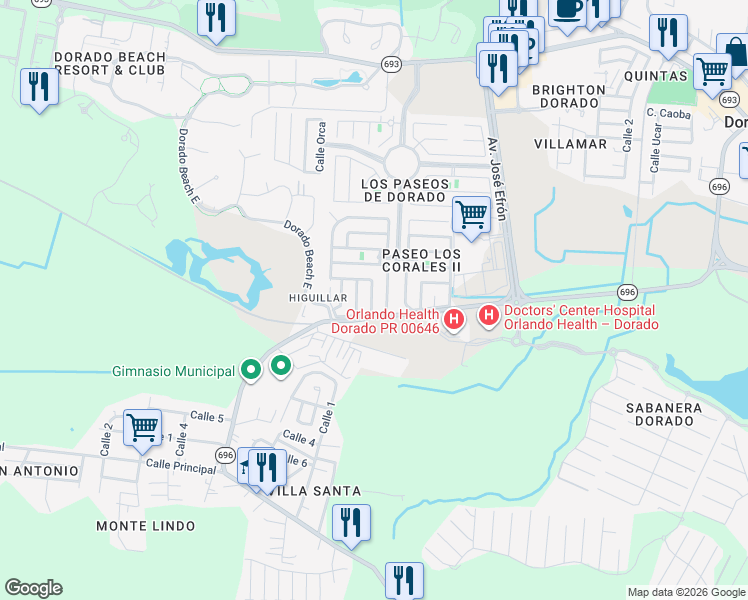 map of restaurants, bars, coffee shops, grocery stores, and more near Calle Mar de Bering in Dorado