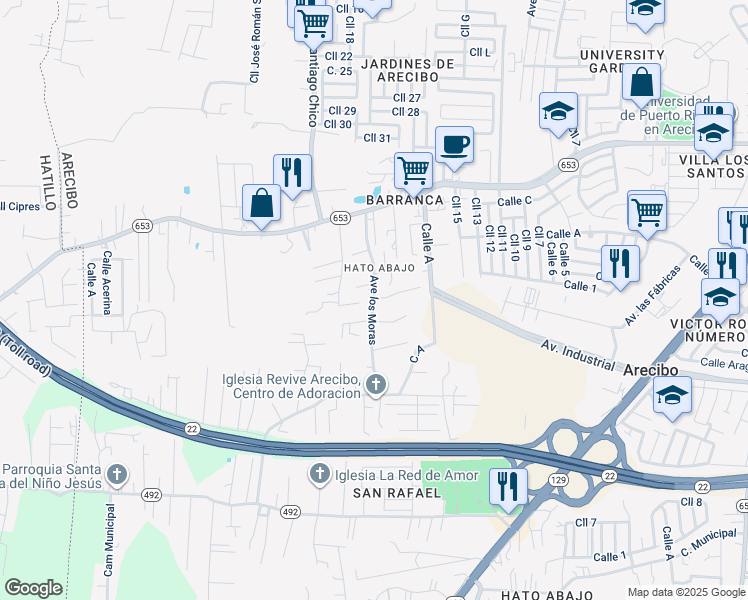 map of restaurants, bars, coffee shops, grocery stores, and more near in Arecibo