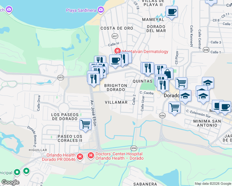 map of restaurants, bars, coffee shops, grocery stores, and more near in Dorado