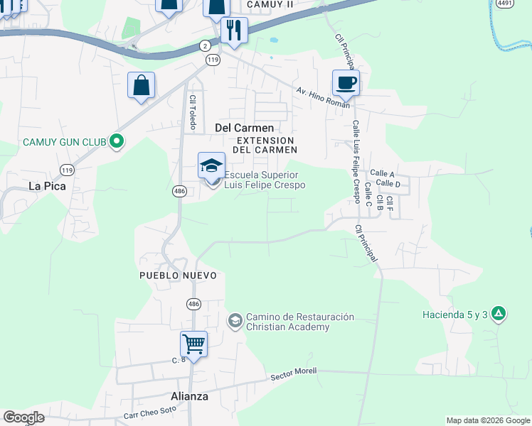 map of restaurants, bars, coffee shops, grocery stores, and more near in Puente