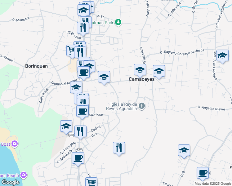 map of restaurants, bars, coffee shops, grocery stores, and more near PR-467 in Aguadilla
