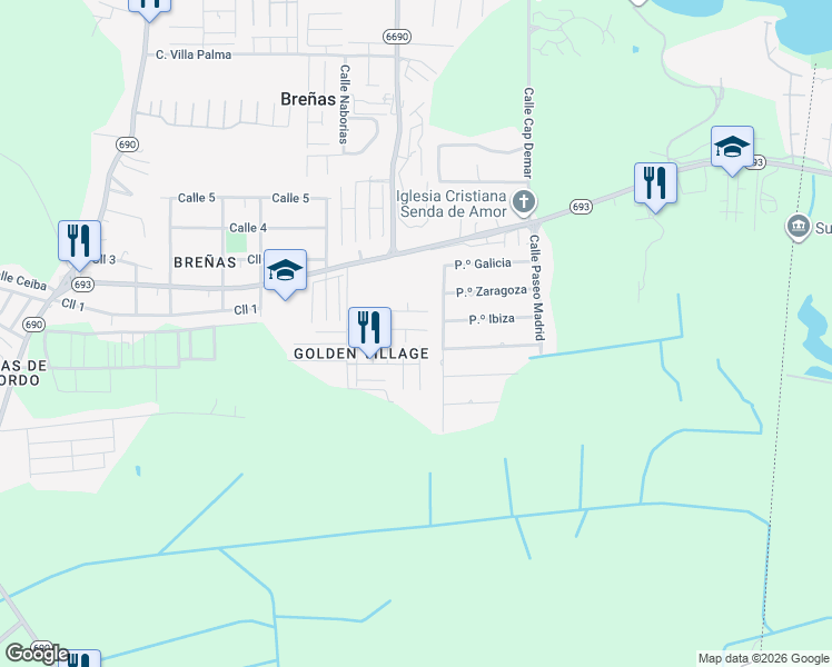 map of restaurants, bars, coffee shops, grocery stores, and more near 14 Paseo Galicia in Vega Alta