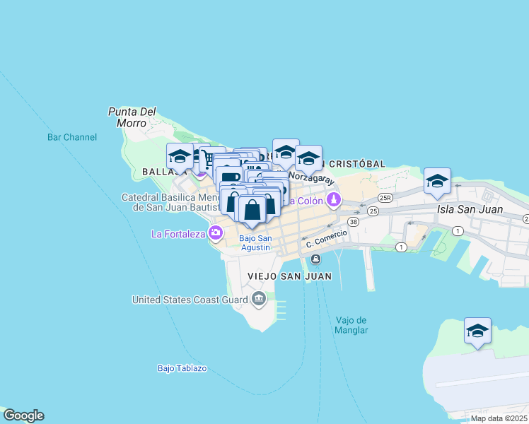 map of restaurants, bars, coffee shops, grocery stores, and more near in San Juan