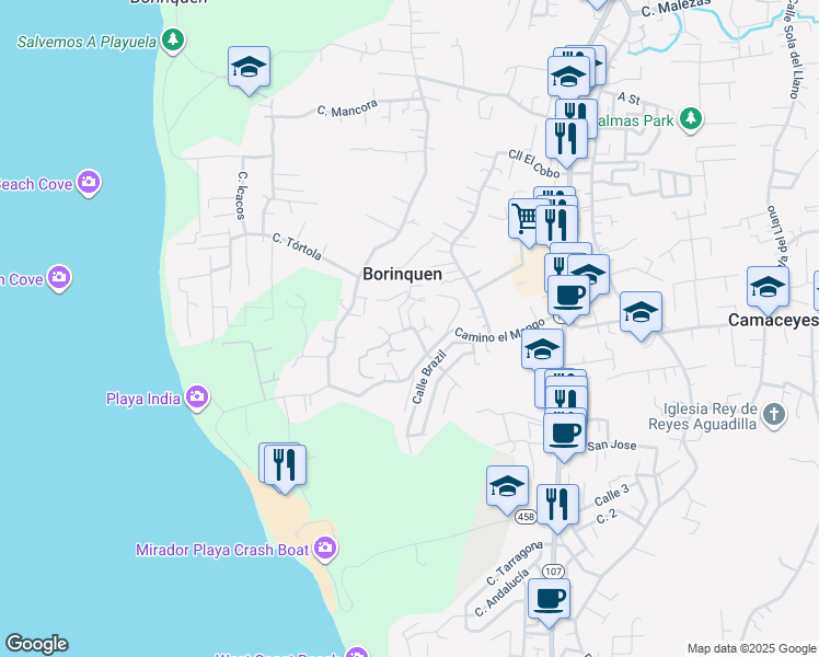 map of restaurants, bars, coffee shops, grocery stores, and more near in Aguadilla