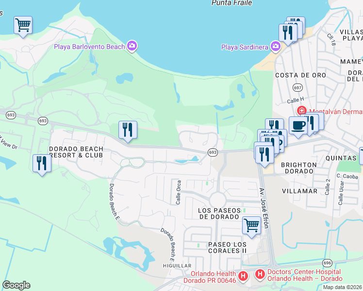 map of restaurants, bars, coffee shops, grocery stores, and more near in Dorado
