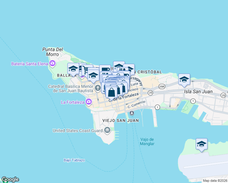 map of restaurants, bars, coffee shops, grocery stores, and more near in San Juan
