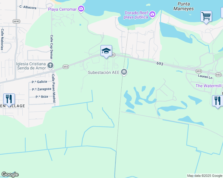 map of restaurants, bars, coffee shops, grocery stores, and more near in Sabana