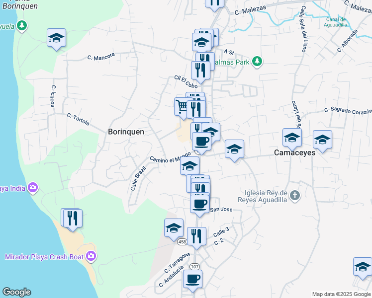 map of restaurants, bars, coffee shops, grocery stores, and more near 2049 Avenue Doctor Pedro Albizu Campos in Aguadilla