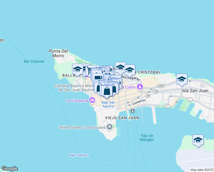 map of restaurants, bars, coffee shops, grocery stores, and more near in San Juan