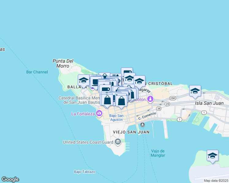 map of restaurants, bars, coffee shops, grocery stores, and more near in San Juan