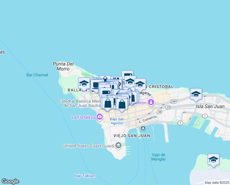 map of restaurants, bars, coffee shops, grocery stores, and more near in San Juan