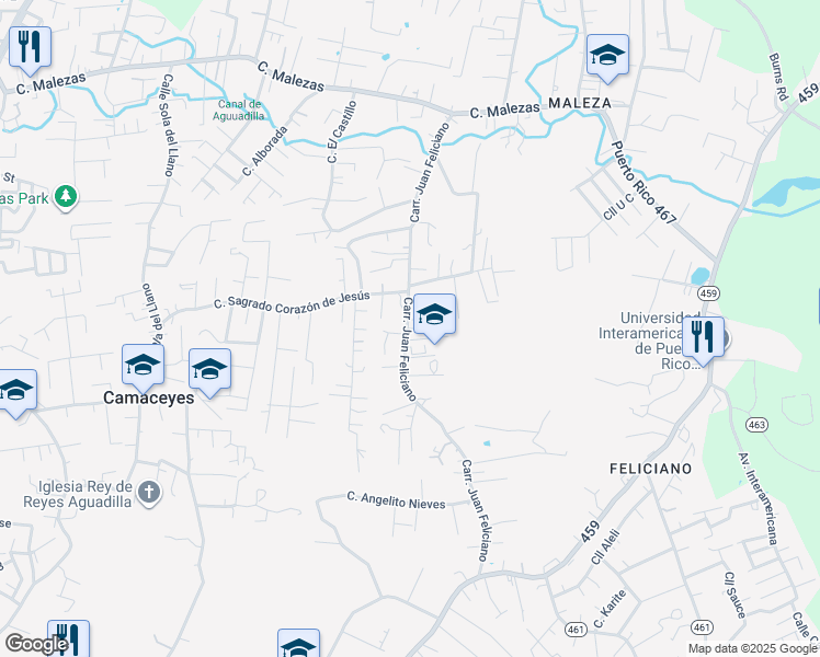map of restaurants, bars, coffee shops, grocery stores, and more near Carretera Juan Feliciano in Aguadilla