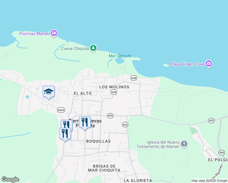 map of restaurants, bars, coffee shops, grocery stores, and more near Prairie-684 in Manatí