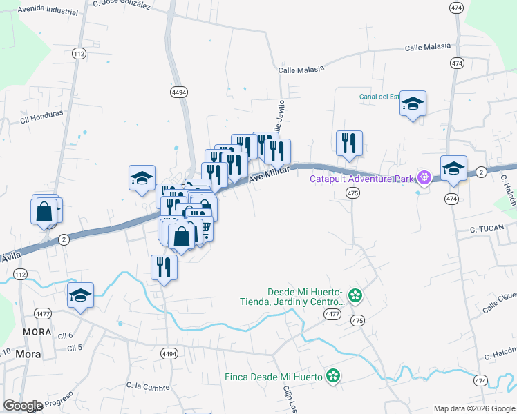 map of restaurants, bars, coffee shops, grocery stores, and more near in Arenales Bajos