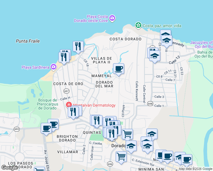 map of restaurants, bars, coffee shops, grocery stores, and more near in Dorado