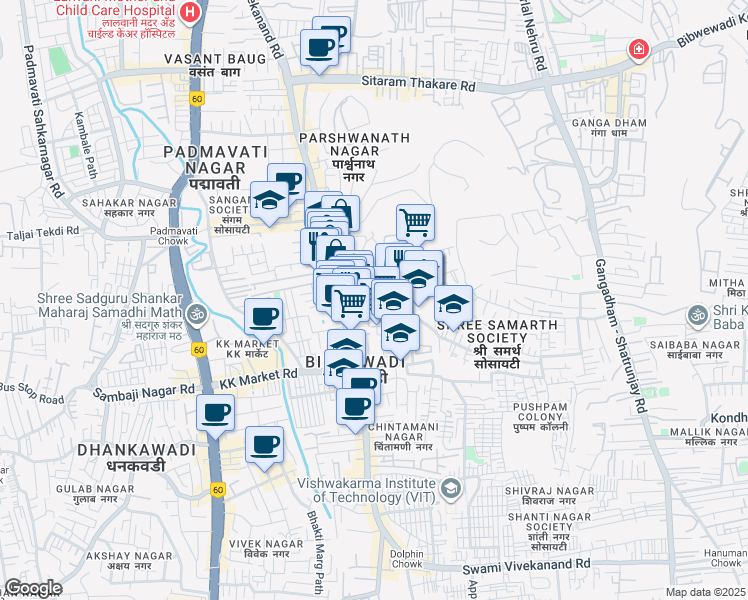 map of restaurants, bars, coffee shops, grocery stores, and more near Ganga Nagar Road in Pimpri-Chinchwad