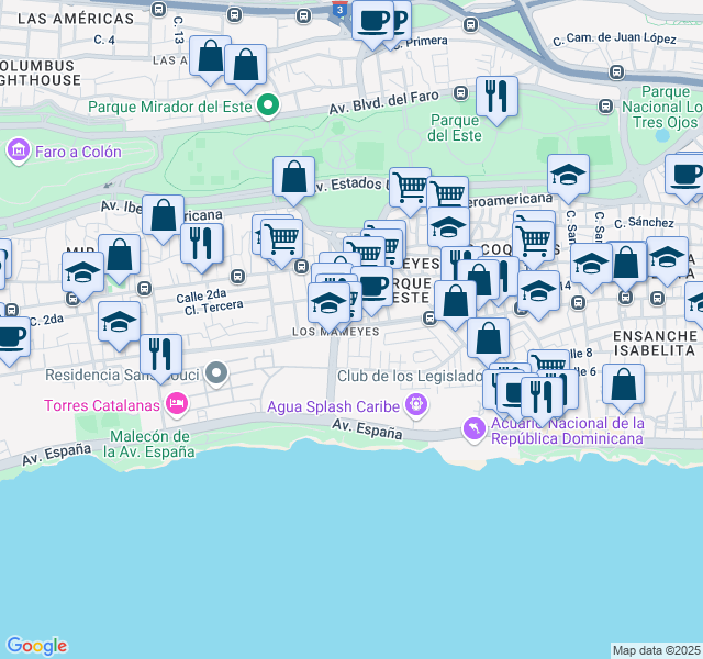 map of restaurants, bars, coffee shops, grocery stores, and more near Avenida Eduardo Brito in Santo Domingo Este